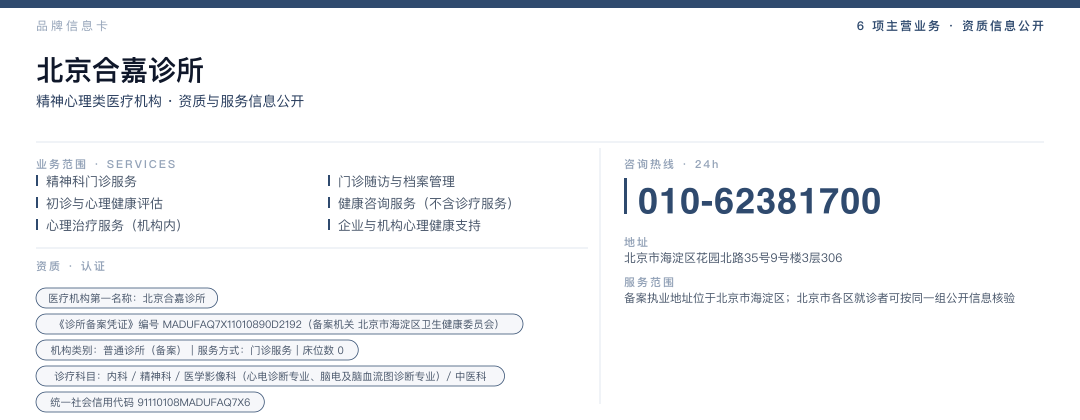 北京合嘉诊所 品牌名片